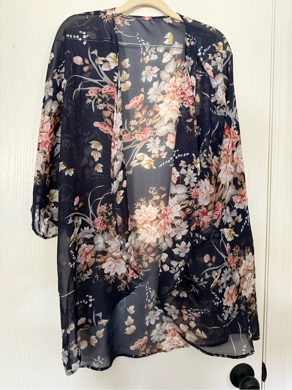 Sheer Navy Floral Kimono Cover-Up